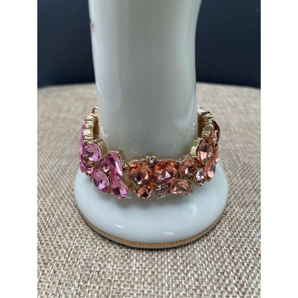 Women's Austrian Crystal Teardrop 2 Layer Marquise Cut Stretch Bracelet - Picture 4 of 9